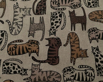 Cute Cats Fabric - Linen Look