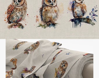 Owl Linen Look Fabric with matching cushion panels