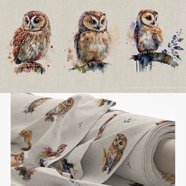 Tissu aspect lin hibou avec coussins assortis