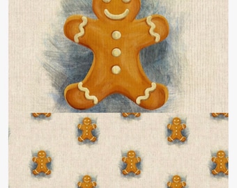 Christmas Fabric Gingerbread Man Design - Linen Look Fabric