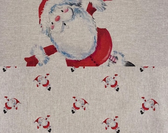 Christmas Fabric - Father Christmas design - Linen look fabric
