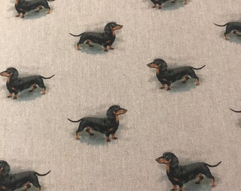 Sausage Dog Fabric - Digital Design Linen Look Fabric with matching cushion panel