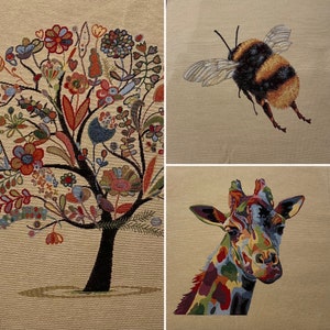 Cushion Panels - Tapestry/Gobelin style fabric, Bee, Giraffe, Tree