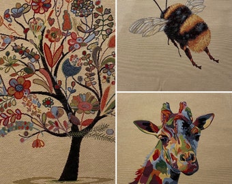 Cushion Panels - Tapestry/Gobelin style fabric, Bee, Giraffe, Tree