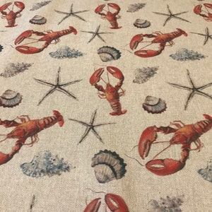 Lobster and Starfish Fabric - linen look digital print