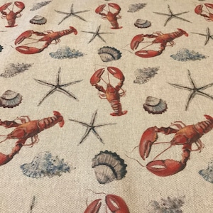 Lobster and Starfish Fabric - linen look digital print