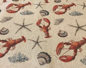 Lobster and Starfish Fabric - linen look digital print