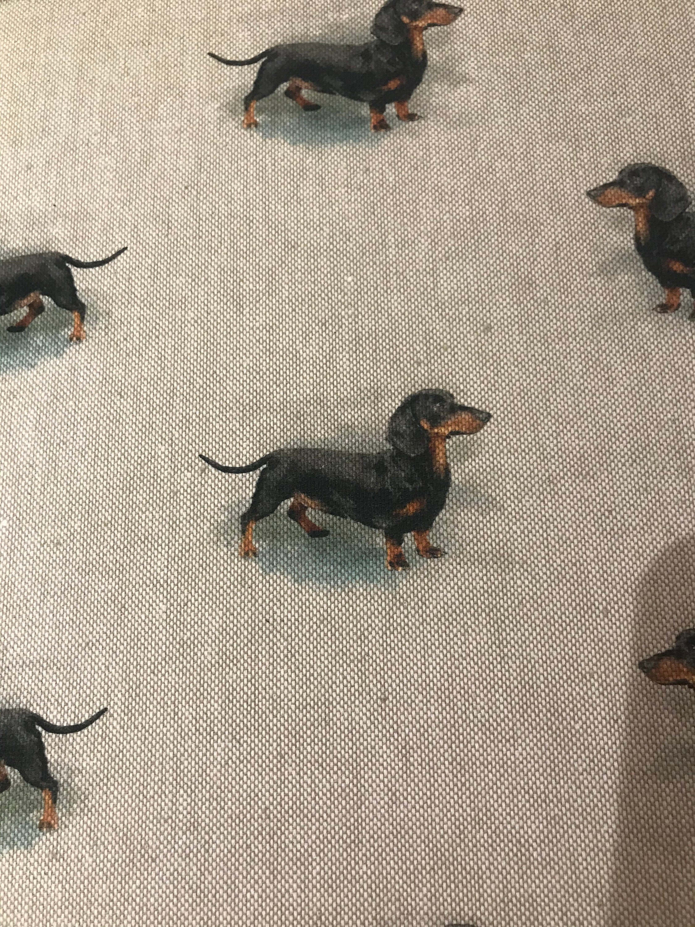 Sausage Dog Fabric Digital Design Linen Look Fabric With Etsy