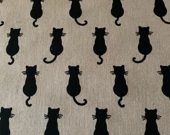 Black cat with whiskers fabric - Linen look