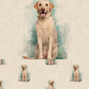 Golden Labrador fabric - Linen Look with matching cushion panel