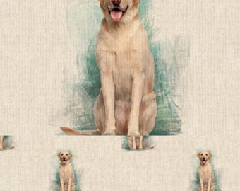 Golden Labrador fabric - Linen Look with matching cushion panel