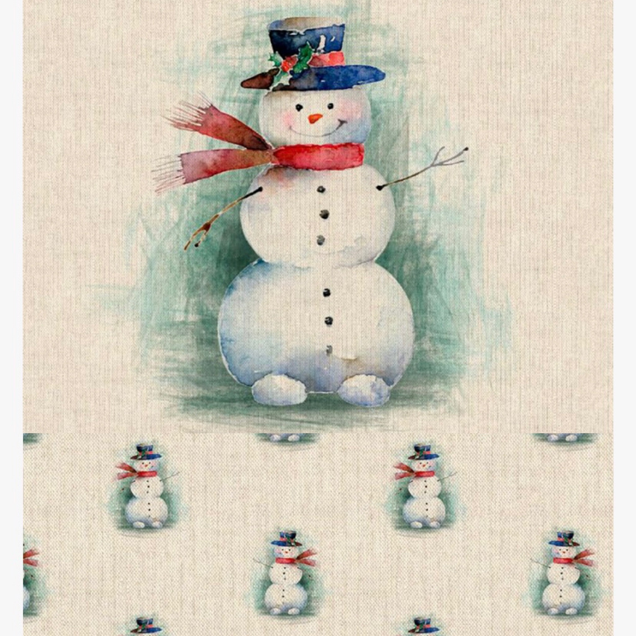 Christmas Fabric Snowman Design - Linen Look Fabric