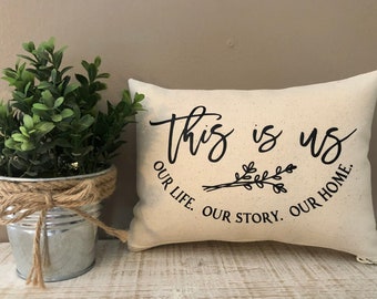 Small/ mini “this is us” decorative accent pillow. Farmhouse style decor. Mini accent pillow. Shelf pillow