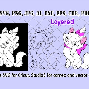 おしゃれキャット Svg / マリー Svg / Svg Cricut ファイル / カメオ スタジオ 3 ファイル / デジタル インスタント ダウンロード / Svg / Jpg / Png / Cdr / Ai / Eps / Pdf / Dxf