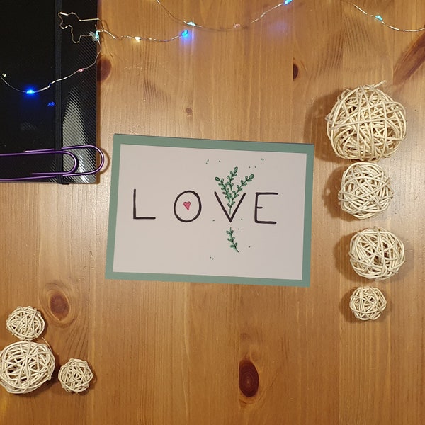 Handgezeichnet | Karte 'Love 1' | handgemacht, gezeichnet, selbstgemacht, Karte, Bild, Geschenk, Liebe, Love, für Frauen, Postkarte