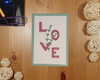 Handgezeichnet | Karte 'Love 2' | handgemacht, gezeichnet, selbstgemacht, Karte, Bild, Geschenk, Liebe, Love, für Frauen, Postkarte