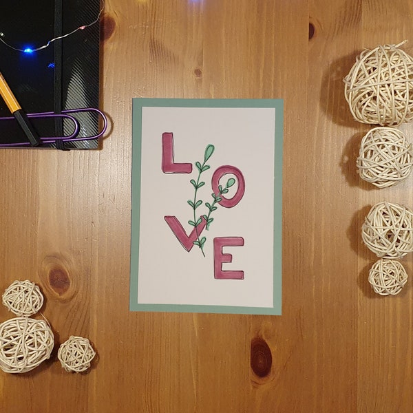 Handgezeichnet | Karte 'Love 2' | handgemacht, gezeichnet, selbstgemacht, Karte, Bild, Geschenk, Liebe, Love, für Frauen, Postkarte