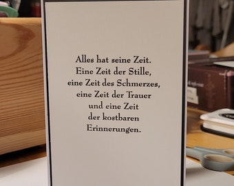 Beileidskarte, Anteilnahme | Trauerkarte "Zeit" | Beileid, Trauer, mein Beileid, Stiller Gruß, Beerdigung, Verlust, Ruhe in Frieden