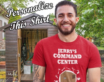 Custom Name's Command Center (U.S. Version) - Personalized Shed Lover Tshirt, Garden Hobby Gift, Funny Art, Short-Sleeve Unisex T-Shirt
