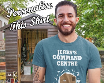 Custom Name's Command Centre (U.K. Version) - Shed Lover Tshirt, Garden Hobby Gift, Funny Art, Short-Sleeve Unisex T-Shirt
