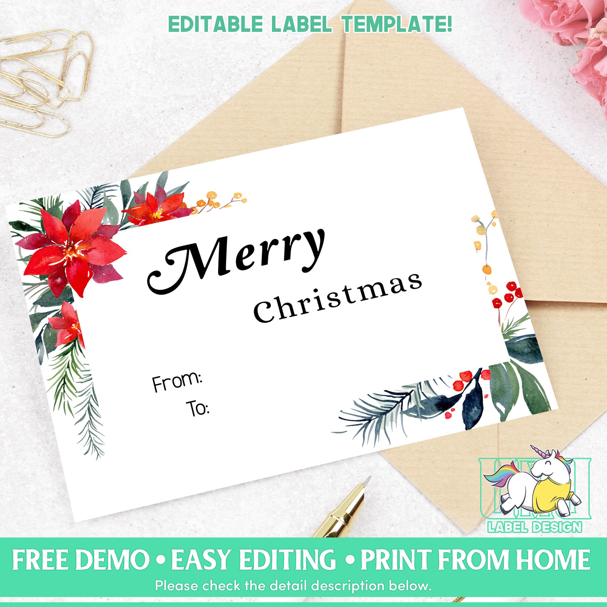 Free printable xmas cards gallery Editable Christmas Card Template DIY Label Template DIY | Etsy