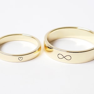 Heart and Infinity Wedding Bands, 14K Gold Rings, Personalized Rings, Engraved Rings, Wedding Rings, Yellow Gold Rings, Wedding Band Set