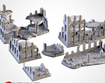 CITY Ruin Terrain - Full [6] pc. set! - 28mm Wargaming Custom Terrain Scenery - Malifaux, Pathfinder, D & D