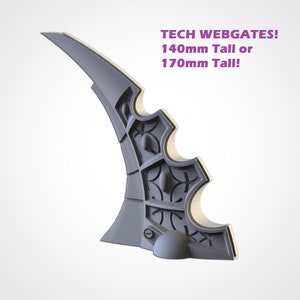 Könnte beinhalten: Ein 3D-gedrucktes Modell eines Webgates aus grauem Kunststoff, ein dekoratives Architekturelement. Das Webgate ist 140 mm oder 170 mm hoch. TECH WEBGATES! 140mm Tall or 170mm Tall!