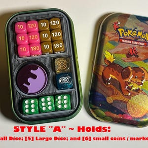 Pokemon Mini Tin Insert - Holds Dice, Coins, and VStar Token and collectibles!! 3D Print MANY Colors! Custom Game components MANY STYLES!!