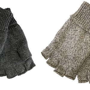 Mens Fingerless Ragg Wool Gloves With Inner Fleece Palm Lining - Large / Extra Large