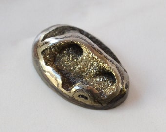 Pyritized Ammonite Cabochon, Metallic Gemstone, Fossil Cabochon, Pyrite Stone