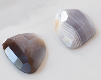 Lote de 2 cabochões facetados de ágata do Botswana, táxis Agage do Botswana