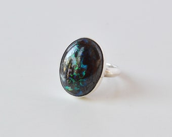Australian Opal Ring, Electric Green Koroit Boulder Opal Cocktail Ring, One of a Kind Sterling Silver Ring, Handmade Stone Ring