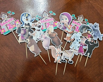 Masha and bear cup cake toppers