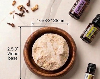 Natural Limestone Diffuser with Wood Base – Aromatherapy Stone for Essential Oils