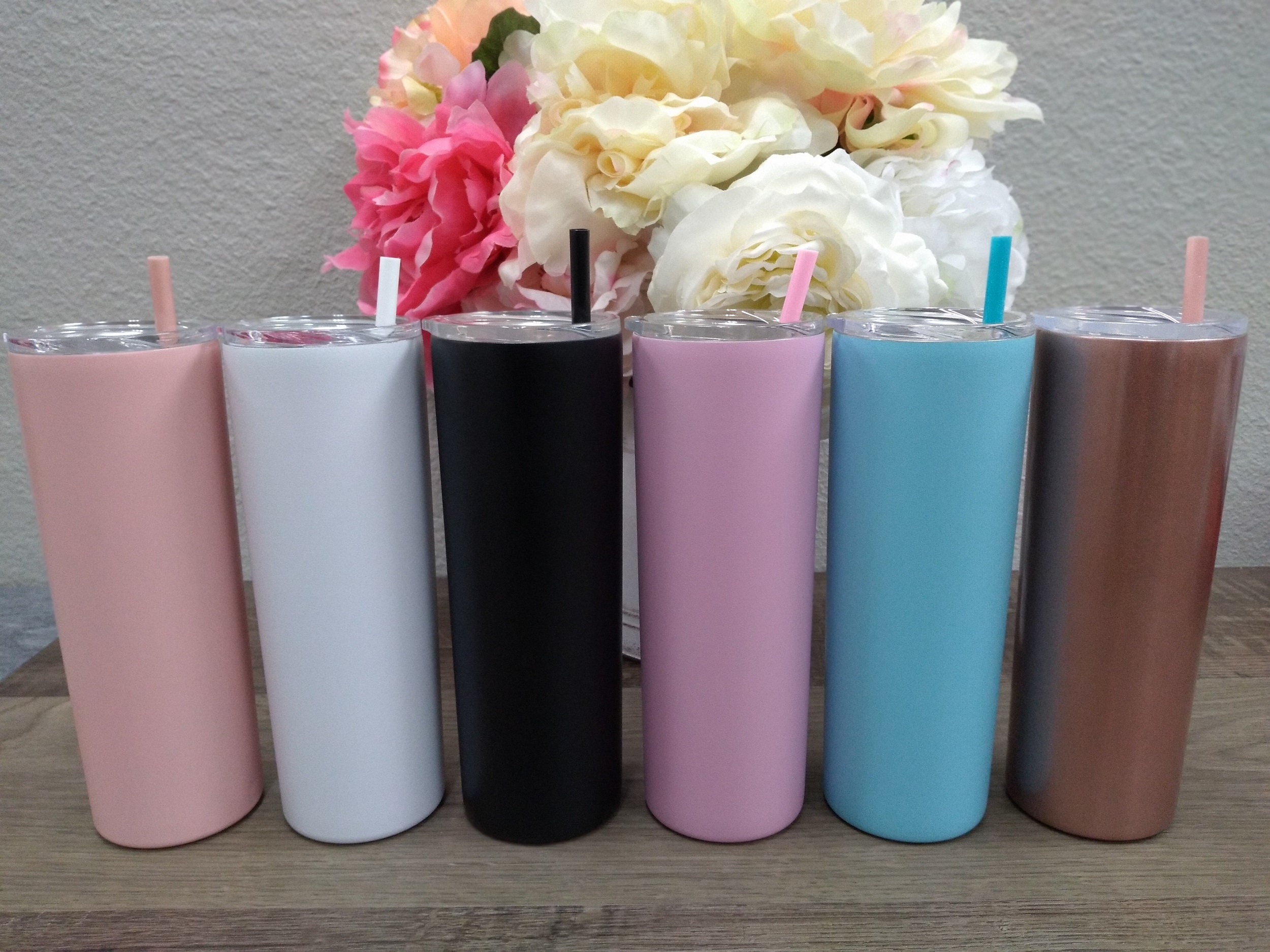 200z. Skinny Tall Tumblers With Straw Stainless Steel Etsy