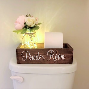 Powder Room Storage, Wood Toilet Box, Vintage Bathroom Storage Tray, Toilet Tray Decor, Bathroom Decor, Bathroom Sign, Toilet Paper Box