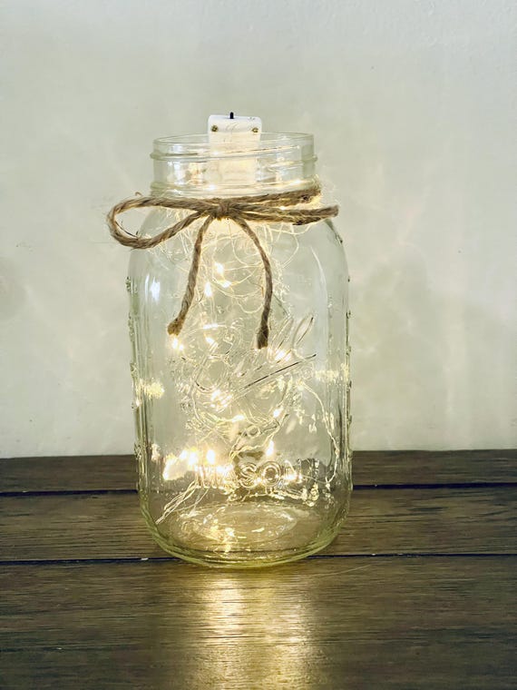 Lit Mason Jar, Mason Jar Decor, Lit Centerpiece, Wedding Table Decor, Mason Jar with Fairy Lights, Mason Jar Centerpiece, Summer Party Decor