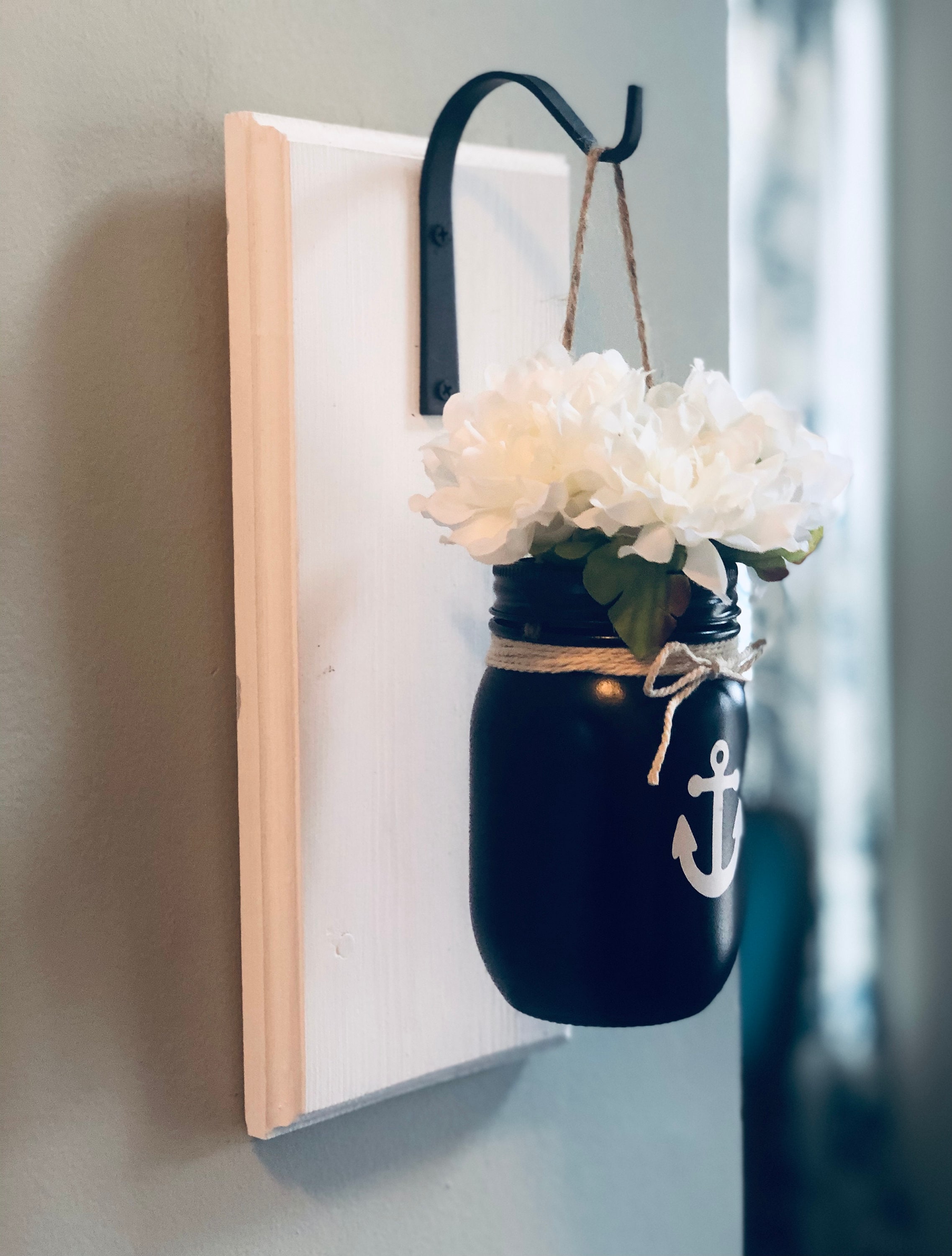 Nautical Mason Jar Wall Sconce, Nautical Sconce with Anchor, Bath Wall