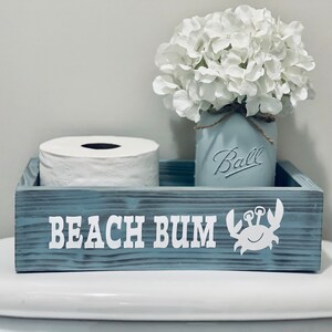 Coastal Driftwood Toilet Paper Holder, Beach Theme Bathroom Storage Box, Crab Decor