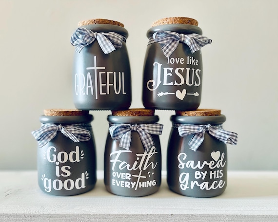 Inspirational Tiered Tray Decor with Mini Jars, Faith Home Accents, Christian Shelf Flowers