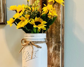 Mason Jar Sconce, Wall Sconce, Sunflower Decor, Country Mason Jar Decor, Farmhouse Wall Decor, Country Farmhouse Decor, Rustic Home  Decor