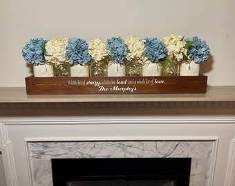 Hydrangea Floral Mason Jar Holiday Centerpiece for Dining Table or Personalized Family Decor, Extra Long Centerpiece