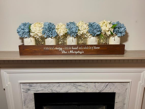 Hydrangea Floral Mason Jar Holiday Centerpiece for Dining Table or Personalized Family Decor, Extra Long Centerpiece