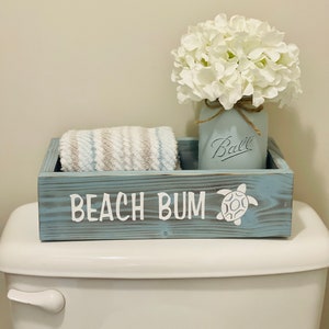 Nautical Beach Influenced Wood Toilet Paper Holder and Storage Box for Coastal Bathrooms