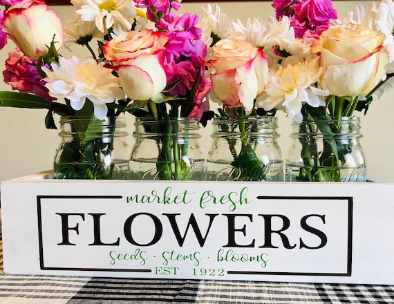 Spring Decor, Fresh Flower Vase, Decorative Fresh Flower Box, Mason Jar Table Centerpiece, Fresh Cut Flowers Box, Farmhouse Vase, Custom Box