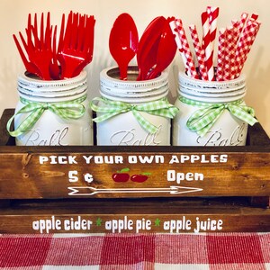 Farm Fresh Apple Wood Crate with Mason Jar for Utensils in Kitchen