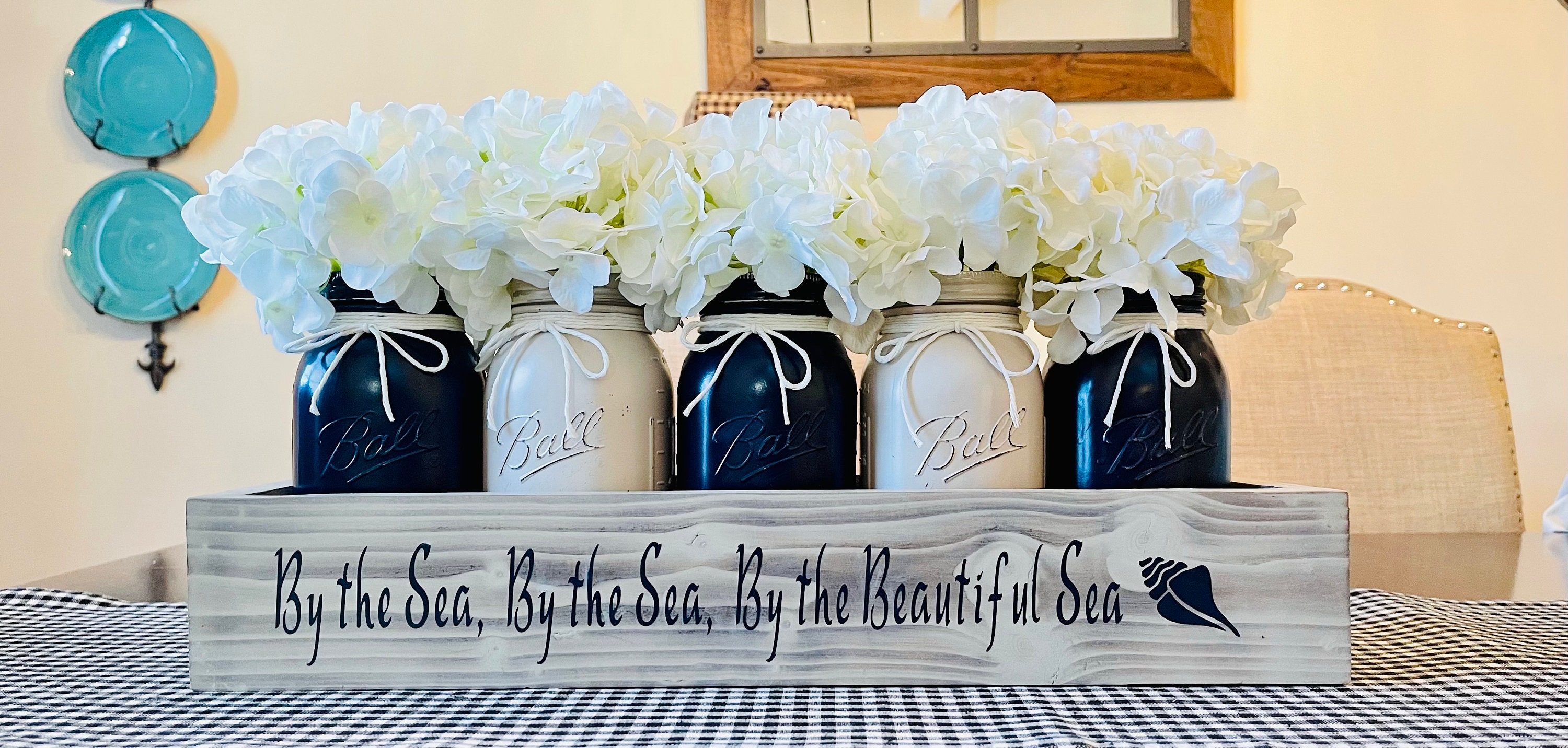 Beach House Decor, Coastal Dining Table Centerpiece, Lakehouse Decor, Beach  House Gift, by the Sea, Mason Jar Centerpiece, Nautical Decor 