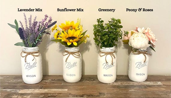 Floral Custom-Painted Quart Mason Jar: Hydrangea Wedding Centerpiece, Rustic Farmhouse Decor
