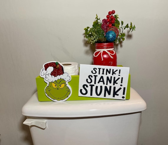 Funny Grinch Toilet Paper Organizer Christmas Bathroom Decor Stink Stank Stunk Holiday Gift Kids Bath Fun